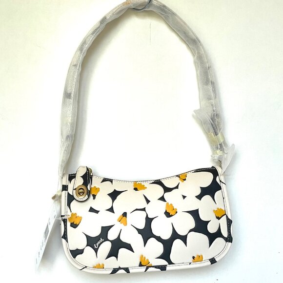 Coach Swinger Bag 20 Floral Daisy CR509 Leather Chalk White Black Shoulder - Picture 7 of 13